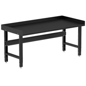 Borroughs Metal Work Bench For Sale, Black 72" Wide Adjustable Height Workbenches with Painted Top and Edge Guards