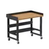 Borroughs Mobile Garage Workbench, Black 48" Wide Rolling Adjustable Height Workbench with Hardwood Top with Bottom Shelf, Edge Guards, and Casters