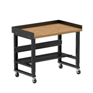 Borroughs Mobile Garage Workbench, Black 48" Wide Rolling Adjustable Height Workbench with Hardwood Top with Bottom Shelf, Edge Guards, and Casters