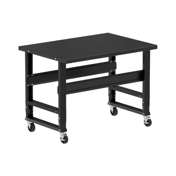 Borroughs Mobile Metal Work Bench For Sale, Black 48" Wide Rolling Adjustable Height Workbenches with Steel Painted Top with Casters