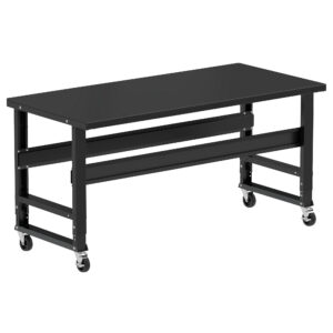 Borroughs Mobile Metal Work Bench For Sale, Black 72" Wide Rolling Adjustable Height Workbenches with Steel Painted Top with Casters