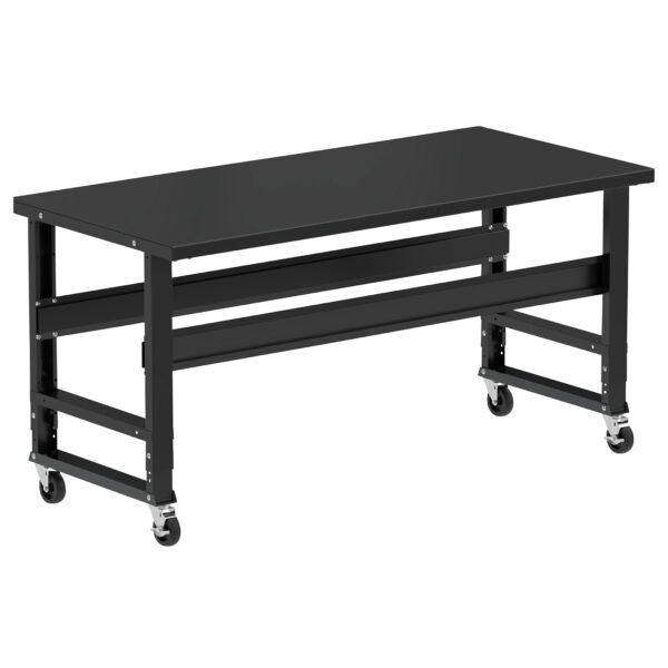 Borroughs Mobile Metal Work Bench For Sale, Black 72" Wide Rolling Adjustable Height Workbenches with Steel Painted Top with Casters