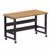 Borroughs Mobile Solid Wood Top Workbench, Black 60" Wide Rolling Adjustable Height Workbench with Hardwood Top with Bottom Shelf and Casters
