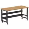 Borroughs Mobile Solid Wood Top Workbench, Black 72" Wide Rolling Adjustable Height Workbench with Hardwood Top with Bottom Shelf and Casters