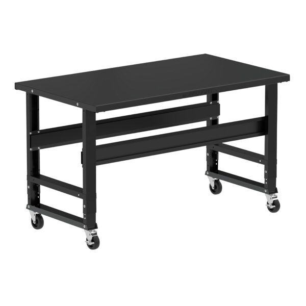 Borroughs Mobile Steel Work Bench For Sale, Black 60" Wide Rolling Adjustable Height Workbenches with Steel Painted Top with Casters