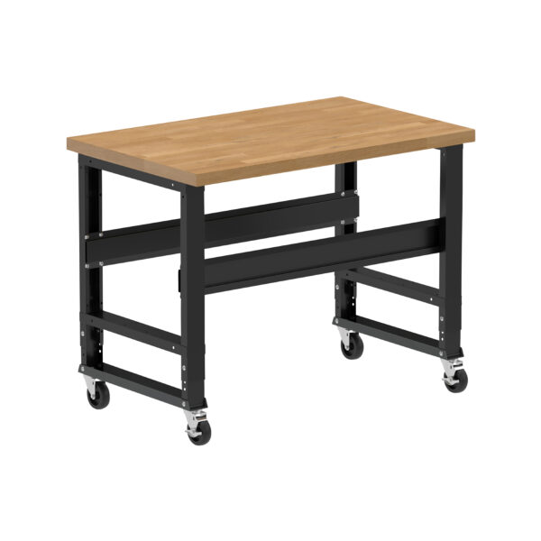Borroughs Mobile Wood Top Workbench, Black 48" Wide Rolling Adjustable Height Workbench with Hardwood Top with Casters