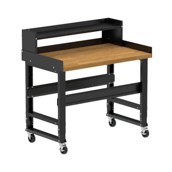 Borroughs Mobile Work bench, Black 48" Wide Rolling Adjustable Height Workbench with Hardwood Top with Ledge Shelf, Edge Guards, and Casters