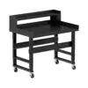 Borroughs Mobile Work bench, Black 48" Wide Rolling Adjustable Height Workbenches with Steel Painted Top with Ledge Shelf, Edge Guards, and Casters