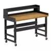 Borroughs Mobile Work Bench, Black 60" Wide Rolling Adjustable Height Workbench with Hardwood Top with Ledge Shelf, Edge Guards, and Casters