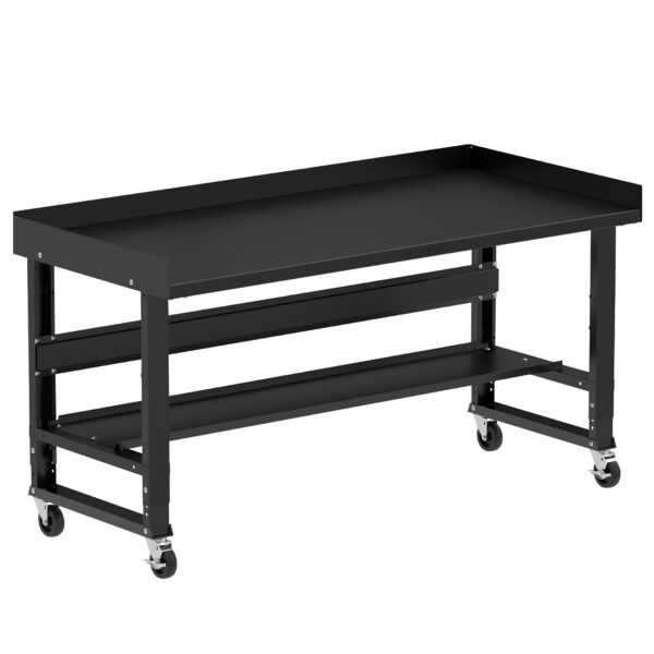 Borroughs Rolling Garage Workbench, Black 72" Wide Rolling Adjustable Height Workbenches with Steel Painted Top with Bottom Shelf, Edge Guards, and Casters