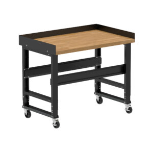 Borroughs Rolling Hardwood Workbench, Black 48" Wide Rolling Adjustable Height Workbench with Hardwood Top with Edge Guards and Casters