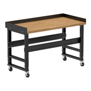 Borroughs Rolling Hardwood Workbench, Black 60" Wide Rolling Adjustable Height Workbench with Hardwood Top with Edge Guards and Casters