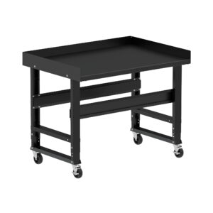 Borroughs Rolling Metal Work Bench For Sale, Black 48" Wide Rolling Adjustable Height Workbenches with Steel Painted Top with Edge Guards and Casters