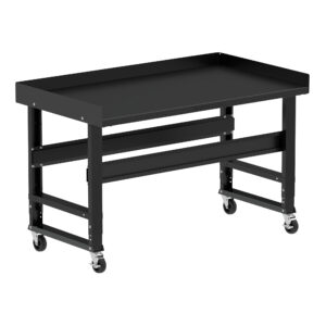 Borroughs Rolling Metal Work Bench For Sale, Black 60" Wide Rolling Adjustable Height Workbenches with Steel Painted Top with Edge Guards and Casters