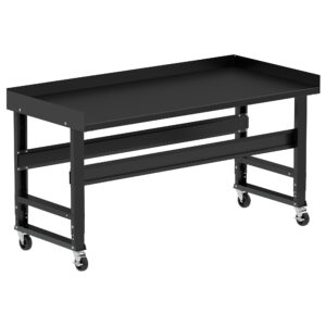 Borroughs Rolling Metal Work Bench For Sale, Black 72" Wide Rolling Adjustable Height Workbenches with Steel Painted Top with Edge Guards and Casters