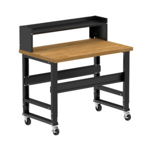 Borroughs Rolling Workbench, Black 48" Wide Rolling Adjustable Height Workbench with Hardwood Top with Ledge Shelf and Casters