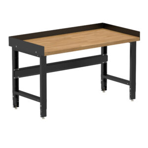 Borroughs Solid Wood Top Workbench, Black 60" Wide Adjustable Height Workbench with Hardwood Top with Edge Guards