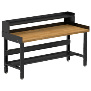 Borroughs Solid Wood Top Workbench, Black 72" Wide Adjustable Height Workbench with Hardwood Top with Bottom Shelf, Ledge Shelf, and Edge Guards