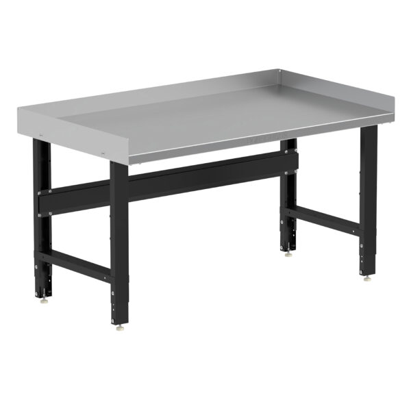 Borroughs Stainless Steel Top Work Bench For Sale, Black 60" Wide Adjustable Height Workbenches with Stainless Steel Top with Edge Guards