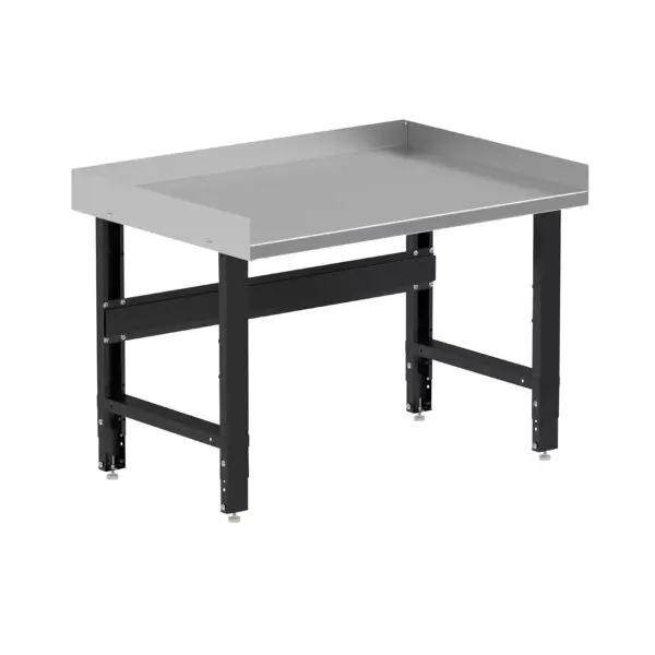 Borroughs Stainless Steel Top Workbench For Sale, Black 48" Wide Adjustable Height Workbenches with Stainless Steel Top with Edge Guards