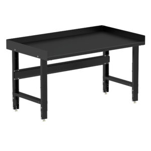 Borroughs Steel Work Bench For Sale, Black 60" Wide Adjustable Height Workbenches with Steel Painted Top with Edge Guards