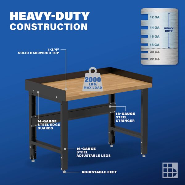 Image showcasing steel gauge details for a 48" wood top Workbench