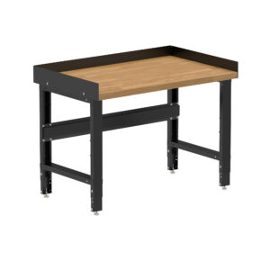 Borroughs Wood Top Workbench, Black 48″ Wide Adjustable Height Workbench with Hardwood Top and Edge Guards
