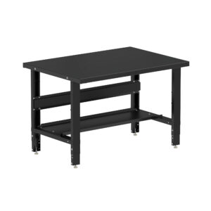 Borroughs Workbench Adjustable Height, Black 48" Wide Adjustable Height Workbenches with Steel Painted Top with Bottom Shelf