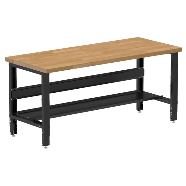 Borroughs Workbench Adjustable Height, Black 72" Wide Adjustable Height Workbench with Hardwood Top with Bottom Shelf