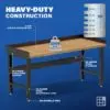 Image showcasing steel gauge details for a 72" hardwood workbench