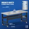 Image showcasing steel gauge details for a 72" Wide Mobile stainless steel workbench for sale