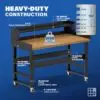 Image showcasing steel gauge details for a 60" Wide Mobile wood Work bench