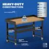 Image showcasing steel gauge details for a 60" Wide Rolling hardwood workbench