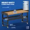 Image showcasing steel gauge details for a 72" Wide Rolling hardwood workbench