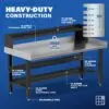 Image showcasing steel gauge details for a 72" Wide stainless steel work bench for sale