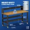 Image showcasing steel gauge details for a 72" Wide Wood Workbench on Casters
