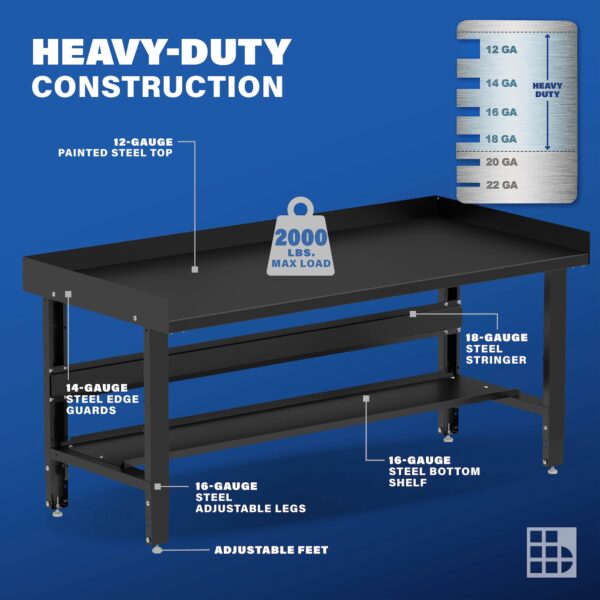 Image showcasing steel gauge details for a 60" Wide Heavy Duty Steel Workbench
