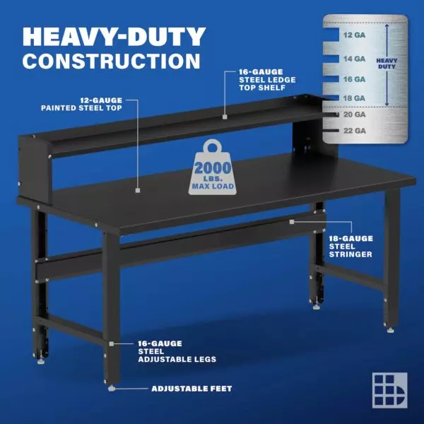 Image showcasing steel gauge details for 72" Wide steel Workbenches for Garages