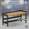 Image showcasing adjustable workbench and sizes for a 72" Wide Heavy Duty Wood Workbench