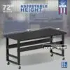 Image showcasing adjustable workbench and sizes for a 72" x 34" Wide Mobile metal workbench for sale