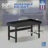 Image showcasing adjustable workbench and sizes for a 60" steel work bench for sale