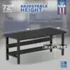Image showcasing adjustable workbench and sizes for a 72" Wide Adjustable Height Steel work bench
