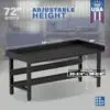 Image showcasing adjustable workbench and sizes for a 72" Wide Heavy Duty Steel Workbench