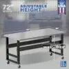 Image showcasing adjustable workbench and sizes for a 72" Wide Mobile stainless steel workbench for sale