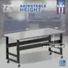 Image showcasing adjustable workbench and sizes for a 72" x 34" Wide Mobile stainless steel workbench for sale