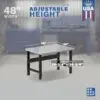Image showcasing adjustable workbench and sizes for a 4 ft stainless steel workbench