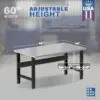 Image showcasing adjustable workbench and sizes for a 60 inch stainless steel workbench