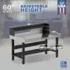 Image showcasing adjustable workbench and sizes for a 60" Wide stainless steel work bench for sale