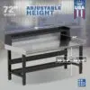 Image showcasing adjustable workbench and sizes for a 72" x 34" Wide stainless steel work bench for sale