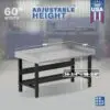 Image showcasing adjustable workbench and sizes for a 60" x 34" Wide Heavy Duty stainless Steel Workbench